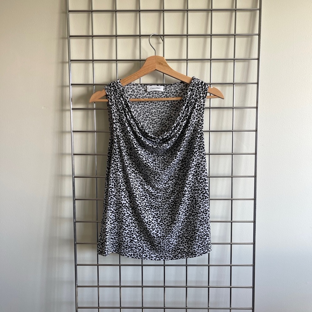 Black and White Sleeveless Cowl Neck Top